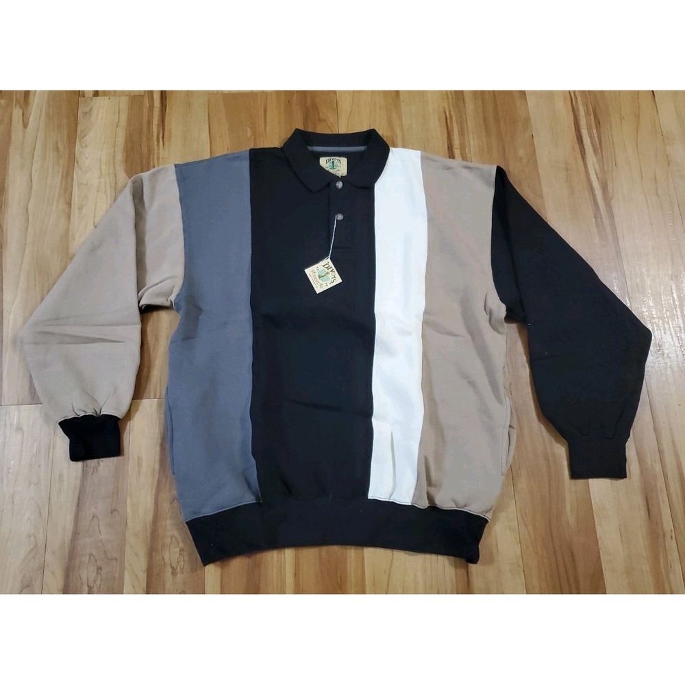 Vtg Divots Sport Authentic Colorblock Long Sleeve Polo Sweat Shirt Mens XL 90s